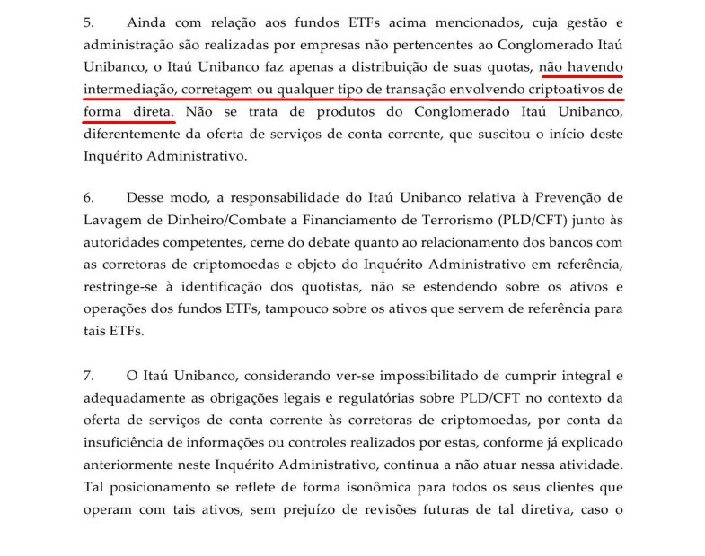 Itaú told Cade that it does not directly broker cryptocurrencies